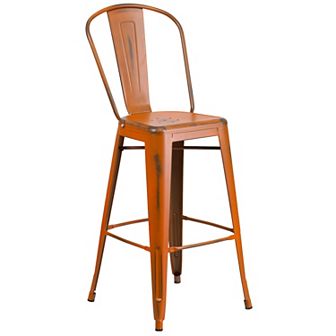 Flash Furniture 30" High Distressed Metal Indoor-Outdoor Barstool with Back