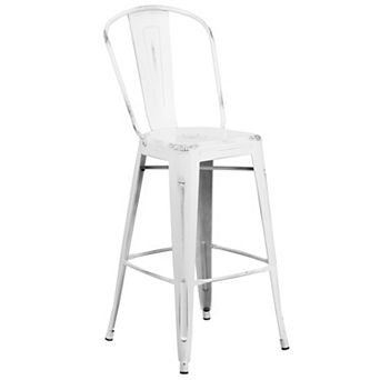 Flash Furniture 30" High Distressed Metal Indoor-Outdoor Barstool with Back