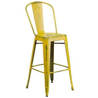 Flash Furniture 30" High Distressed Metal Indoor-Outdoor Barstool with Back