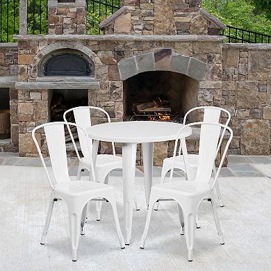 Flash Furniture 30'' Round Metal Indoor-Outdoor Table Set with 4 Cafe Chairs