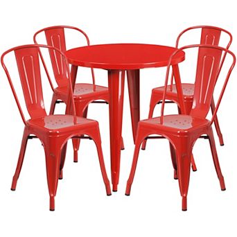 Flash Furniture 30'' Round Metal Indoor-Outdoor Table Set with 4 Cafe Chairs