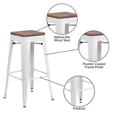 Flash Furniture 30" High Backless Metal Barstool with Square Wood Seat