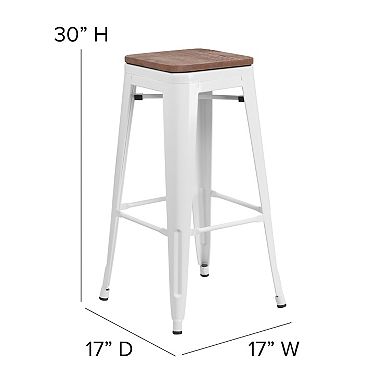 Flash Furniture 30" High Backless Metal Barstool with Square Wood Seat