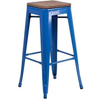 Flash Furniture 30" High Backless Metal Barstool with Square Wood Seat