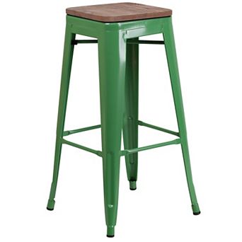 Flash Furniture 30" High Backless Metal Barstool with Square Wood Seat