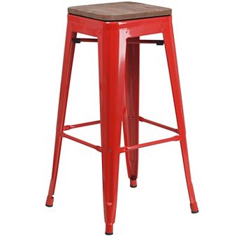 Flash Furniture 30" High Backless Metal Barstool with Square Wood Seat