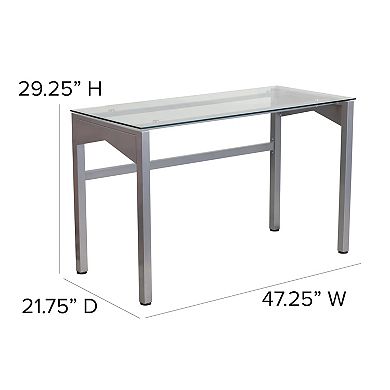 Flash Furniture Contemporary Clear Tempered Glass Desk with Geometric Sides and Silver Frame