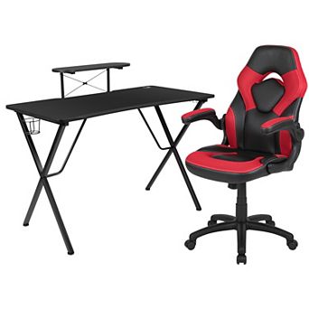 Flash Furniture Gaming Desk & Chair Set with Cup Holder, Headphone Hook, and Monitor Stand