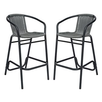 Flash Furniture Commercial Indoor-Outdoor Rattan Restaurant Barstool with Aluminum Frame-Set of 2