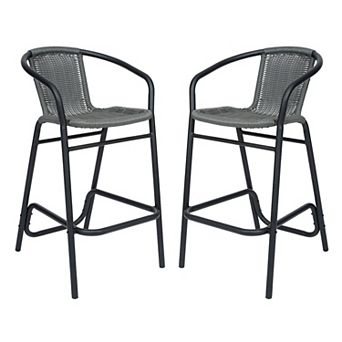 Flash Furniture Commercial Indoor-Outdoor Rattan Restaurant Barstool with Aluminum Frame-Set of 2
