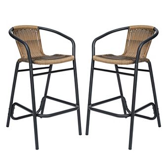 Flash Furniture Commercial Indoor-Outdoor Rattan Restaurant Barstool with Aluminum Frame-Set of 2