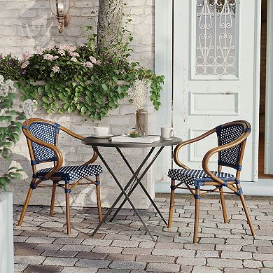 Flash Furniture 2 Pack All-Weather Commercial Paris Chairs with Rattan Print Metal Frames