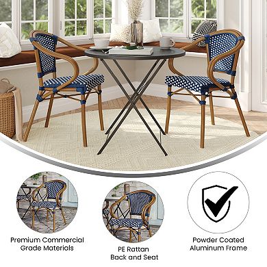 Flash Furniture 2 Pack All-Weather Commercial Paris Chairs with Rattan Print Metal Frames