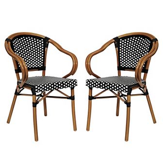 Flash Furniture 2 Pack All-Weather Commercial Paris Chairs with Rattan Print Metal Frames