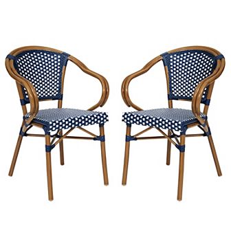 Flash Furniture 2 Pack All-Weather Commercial Paris Chairs with Rattan Print Metal Frames