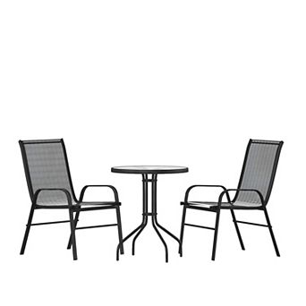 Flash Furniture 3 pc Patio Dining Set - Glass Table, 2 Flex Stack Chairs