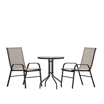 Flash Furniture 3 pc Patio Dining Set - Glass Table, 2 Flex Stack Chairs