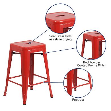 Flash Furniture 24" High Backless Metal Indoor-Outdoor Counter Height Stool w/Square Seat