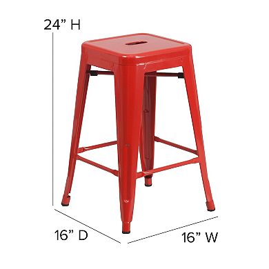 Flash Furniture 24" High Backless Metal Indoor-Outdoor Counter Height Stool w/Square Seat