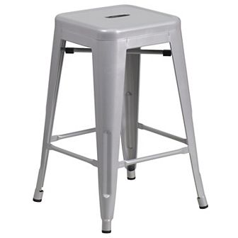 Flash Furniture 24" High Backless Metal Indoor-Outdoor Counter Height Stool w/Square Seat