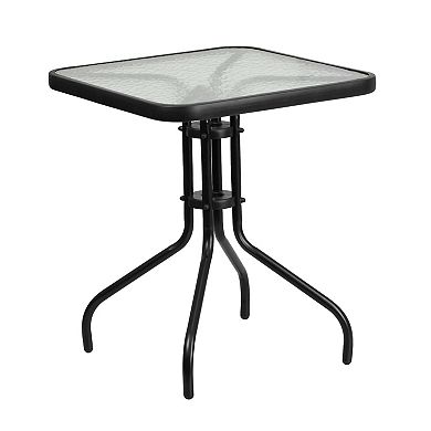 Flash Furniture 23.5" Square Glass Metal Table with 2 Rattan Stack Chairs