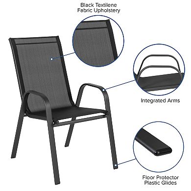 Flash Furniture 5 Piece Patio Dining Set - Glass Table, 4 Flex Stack Chairs