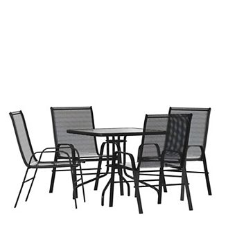 Flash Furniture 5 pc Patio Dining Set - Glass Table, 4 Flex Stack Chairs