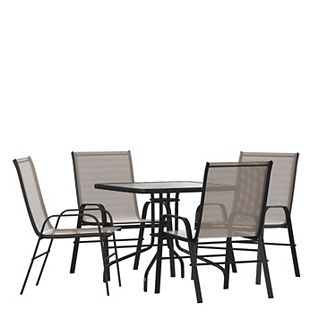 Flash Furniture 5 pc Patio Dining Set - Glass Table, 4 Flex Stack Chairs
