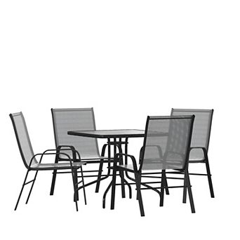Flash Furniture 5 pc Patio Dining Set - Glass Table, 4 Flex Stack Chairs