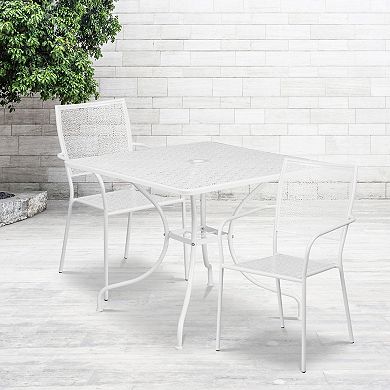 Flash Furniture 35.5'' Square Indoor-Outdoor Steel Patio Table Set with 2 Square Back Chairs