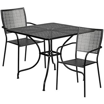 Flash Furniture 35.5'' Square Indoor-Outdoor Steel Patio Table Set with 2 Square Back Chairs