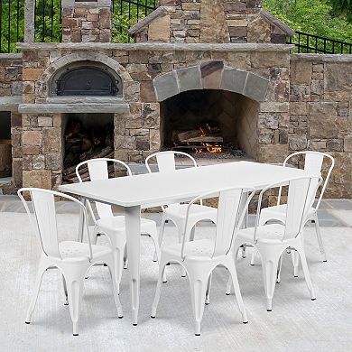 Flash Furniture 31.5'' x 63'' Rectangular Metal Indoor-Outdoor Table Set with 6 Stack Chairs