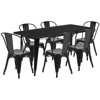 Flash Furniture 31.5'' x 63'' Rectangular Metal Indoor-Outdoor Table Set with 6 Stack Chairs