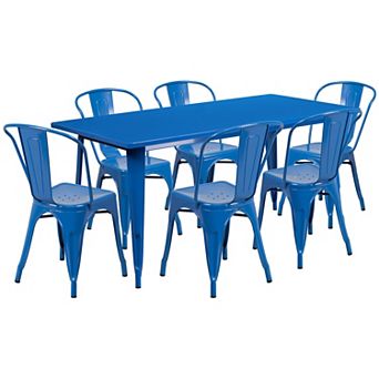 Flash Furniture 31.5'' x 63'' Rectangular Metal Indoor-Outdoor Table Set with 6 Stack Chairs