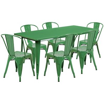 Flash Furniture 31.5'' x 63'' Rectangular Metal Indoor-Outdoor Table Set with 6 Stack Chairs