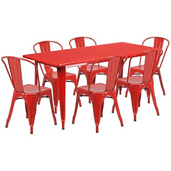 Flash Furniture 31.5'' x 63'' Rectangular Metal Indoor-Outdoor Table Set with 6 Stack Chairs