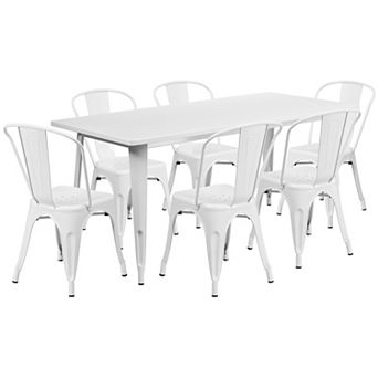Flash Furniture 31.5'' x 63'' Rectangular Metal Indoor-Outdoor Table Set with 6 Stack Chairs