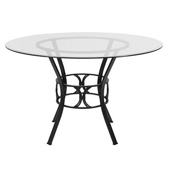 Flash Furniture 48'' Round Glass Dining Table with Crescent Style Metal Frame