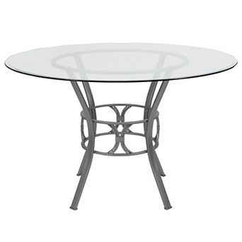 Flash Furniture 48'' Round Glass Dining Table with Crescent Style Metal Frame