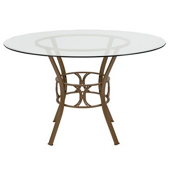 Flash Furniture 48'' Round Glass Dining Table with Crescent Style Metal Frame