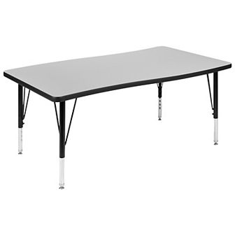Flash Furniture 28"W x 47.5"L Rectangular Wave Collaborative Grey Kids Adjustable Activity Table