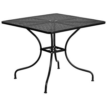 Flash Furniture 35.5" Square Indoor-Outdoor Steel Patio Table-Umbrella Hole-Restaurant Seating