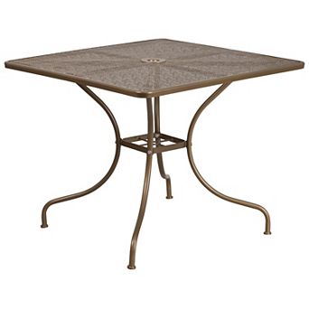 Flash Furniture 35.5" Square Indoor-Outdoor Steel Patio Table-Umbrella Hole-Restaurant Seating