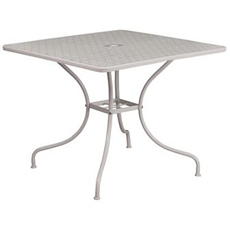 Flash Furniture 35.5" Square Indoor-Outdoor Steel Patio Table-Umbrella Hole-Restaurant Seating