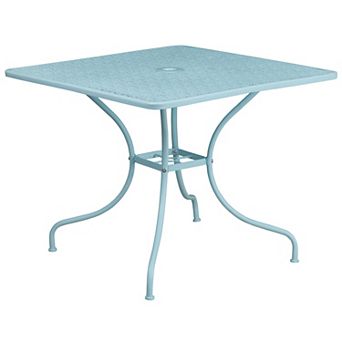 Flash Furniture 35.5" Square Indoor-Outdoor Steel Patio Table-Umbrella Hole-Restaurant Seating