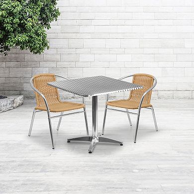 Flash Furniture 31.5'' Square Aluminum Indoor-Outdoor Table Set with 2 Rattan Chairs
