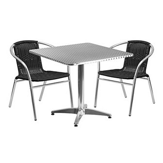 Flash Furniture 31.5'' Square Aluminum Indoor-Outdoor Table Set with 2 Rattan Chairs