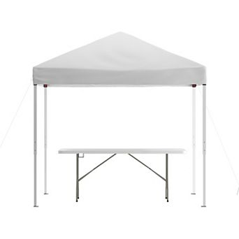 Flash Furniture 8' x 8' Pop Up Canopy Tent and 6 Ft. Bi-Fold Table with Carrying Handle