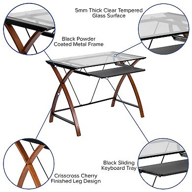 Flash Furniture 3PC Office Set-Glass Computer Desk, Ergonomic Mesh Office Chair, Filing Cabinet