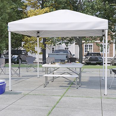 Flash Furniture Pop Up Canopy with Carry Bag and Folding Table with Benches Set